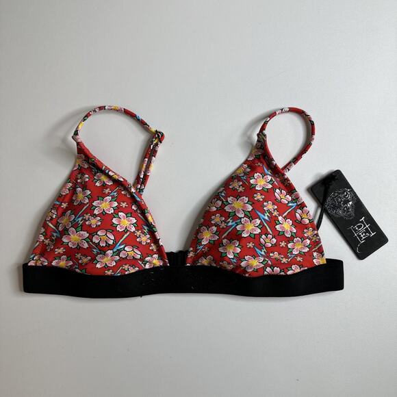 Ed Hardy Red Hawaiian Floral Bikini Top M Medium New With Tags - Picture 5 of 12